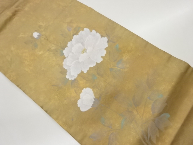 引箔手描き牡丹模様名古屋帯